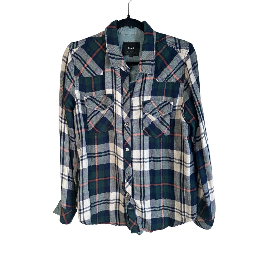 Rails Kendra Plaid Button Down Shirt‎ Womens Forest Navy Stone Large
